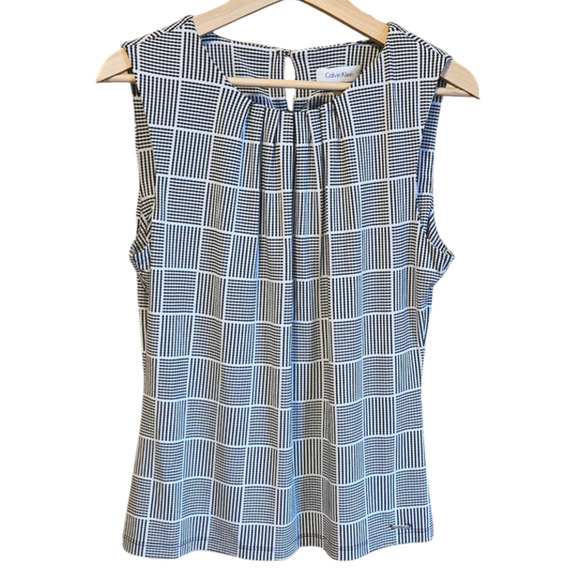 Calvin Klein Women's Geometric Sleeveless Blouse Black White Size Large - Picture 1 of 7